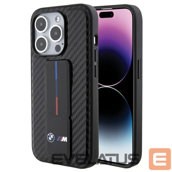Чехол на заднюю панель BMW BMW Grip Stand Smooth & Carbon case for iPhone 15 Pro - black