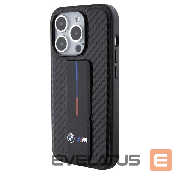 Чехол на заднюю панель BMW BMW Grip Stand Smooth & Carbon case for iPhone 15 Pro - black