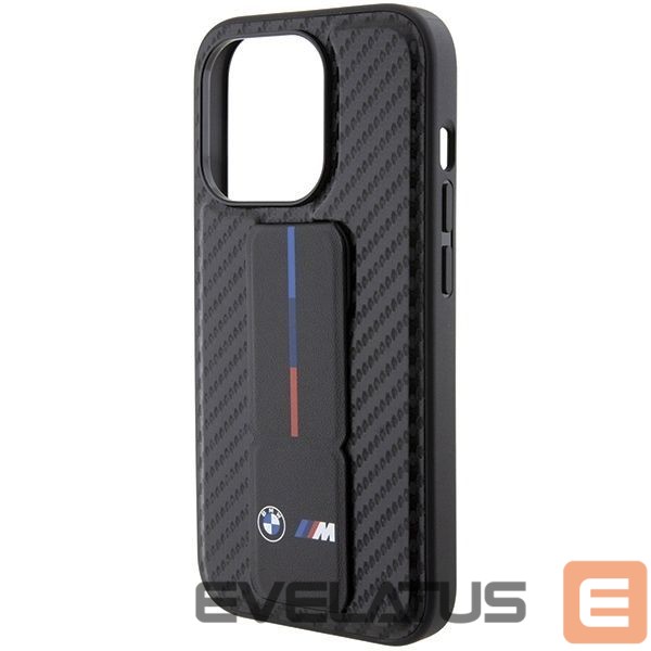 Чехол на заднюю панель BMW BMW Grip Stand Smooth & Carbon case for iPhone 15 Pro - black