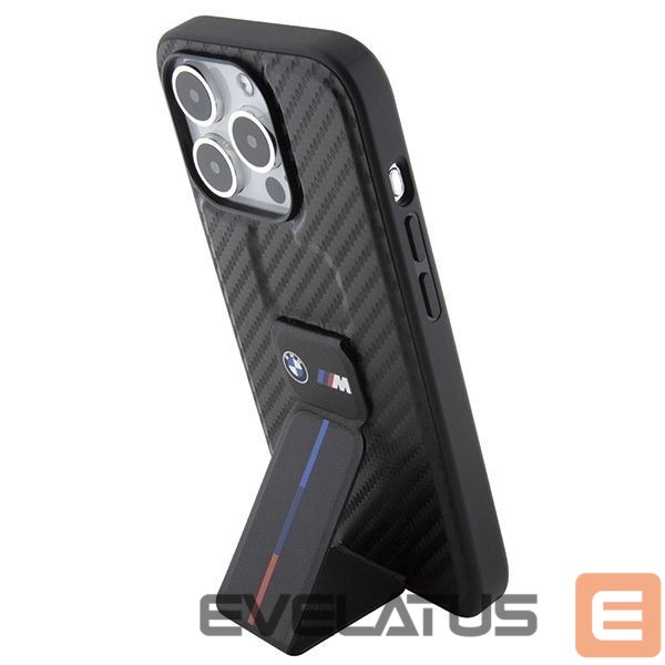 Чехол на заднюю панель BMW BMW Grip Stand Smooth & Carbon case for iPhone 15 Pro - black