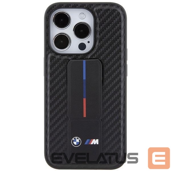 Чехол на заднюю панель BMW BMW Grip Stand Smooth & Carbon case for iPhone 15 Pro - black