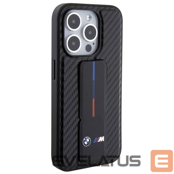 Чехол на заднюю панель BMW BMW Grip Stand Smooth & Carbon case for iPhone 15 Pro - black