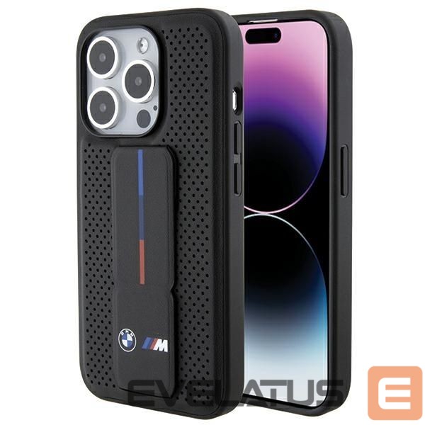 Чехол на заднюю панель BMW BMW Grip Stand Smooth & Perforated case for iPhone 15 Pro - black