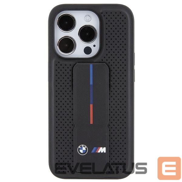 Чехол на заднюю панель BMW BMW Grip Stand Smooth & Perforated case for iPhone 15 Pro - black