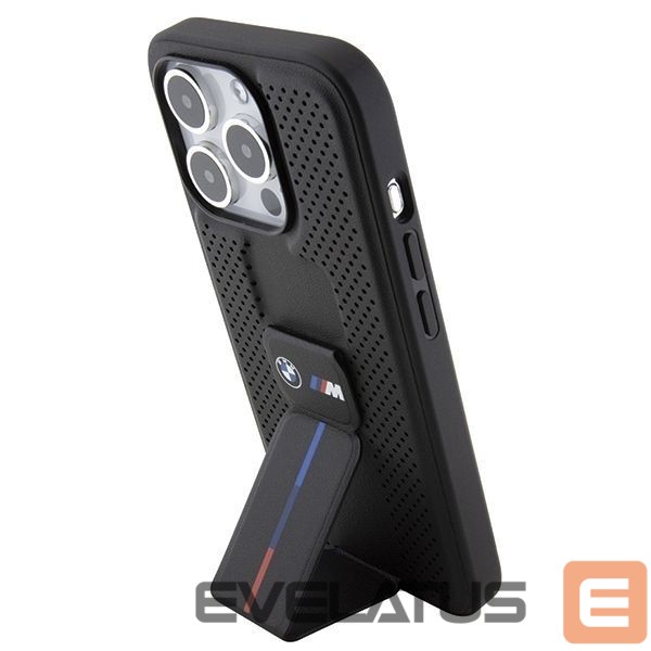 Чехол на заднюю панель BMW BMW Grip Stand Smooth & Perforated case for iPhone 15 Pro - black