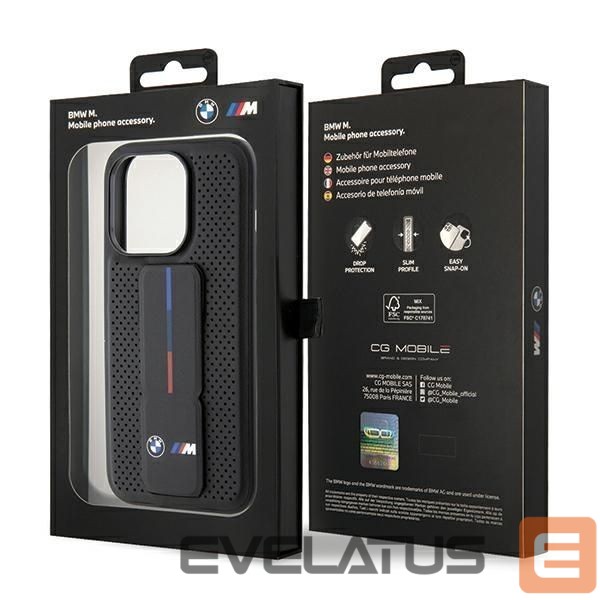 Чехол на заднюю панель BMW BMW Grip Stand Smooth & Perforated case for iPhone 15 Pro - black