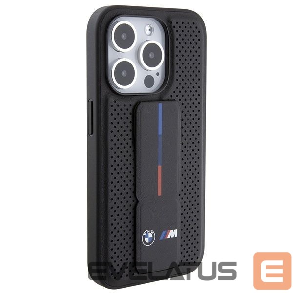 Чехол на заднюю панель BMW BMW Grip Stand Smooth & Perforated case for iPhone 15 Pro - black