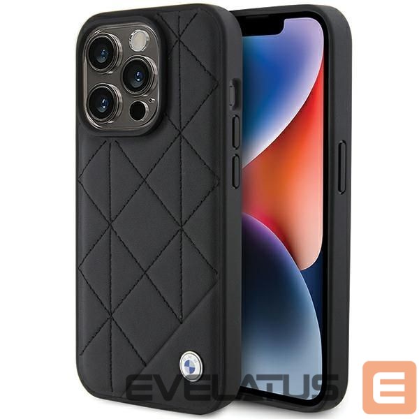 Чехол на заднюю панель BMW BMW Leather Quilted case for iPhone 15 Pro Max - black