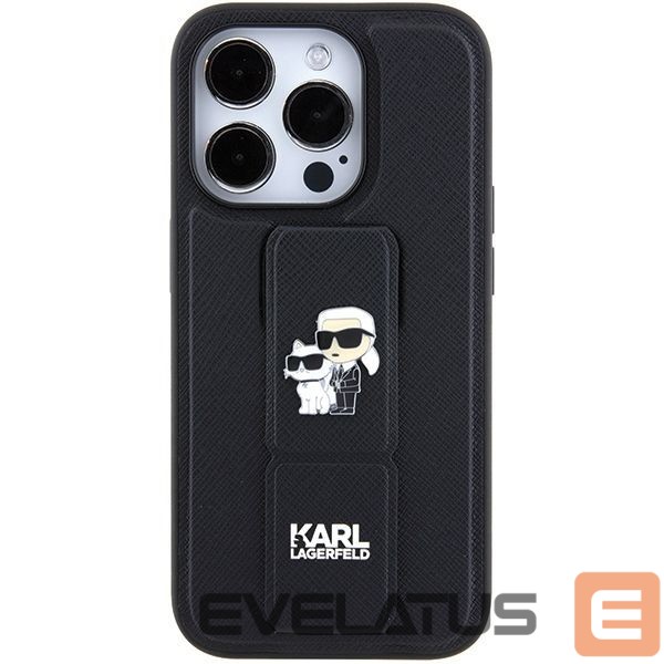 Чехол на заднюю панель Karl Lagerfeld Karl Lagerfeld Gripstand Saffiano Karl&Choupette Pins case for iPhone 15 Pro - black