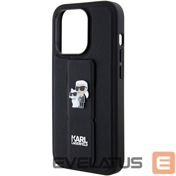 Чехол на заднюю панель Karl Lagerfeld Karl Lagerfeld Gripstand Saffiano Karl&Choupette Pins case for iPhone 15 Pro - black