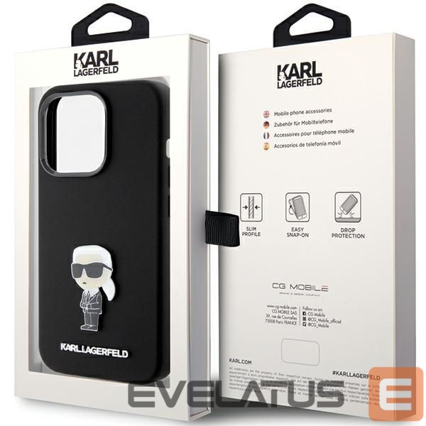 Чехол на заднюю панель Karl Lagerfeld Karl Lagerfeld Silicone Ikonik Metal Pin case for iPhone 15 Pro - black
