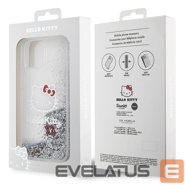 Чехол на заднюю панель Hello Kitty Hello Kitty Liquid Glitter Charms Kitty Head case for iPhone 15 - silver