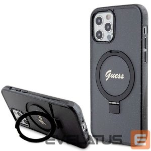 Чехол на заднюю панель Guess  Guess Ring Stand Script Glitter MagSafe case for iPhone 12/12 Pro - black 
