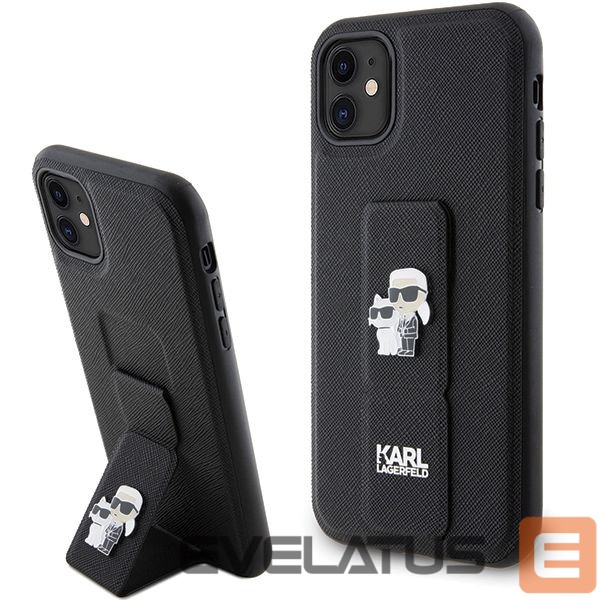 Чехол на заднюю панель Karl Lagerfeld Karl Lagerfeld Gripstand Saffiano Karl&Choupette Pins case for iPhone 11 / Xr - black