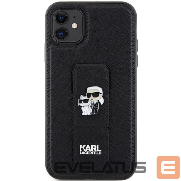 Чехол на заднюю панель Karl Lagerfeld Karl Lagerfeld Gripstand Saffiano Karl&Choupette Pins case for iPhone 11 / Xr - black