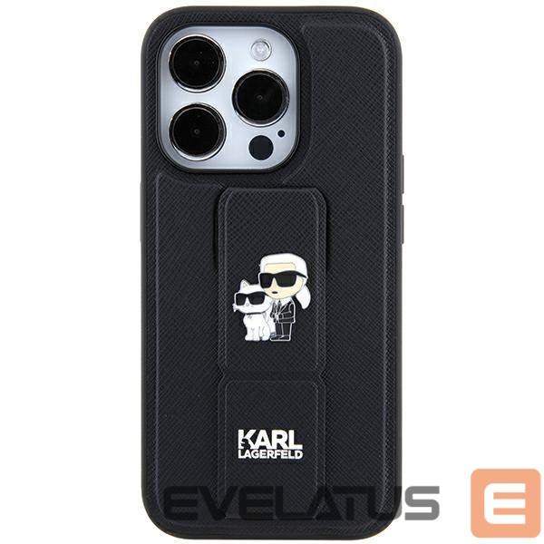 Чехол на заднюю панель Karl Lagerfeld Karl Lagerfeld Gripstand Saffiano Karl&Choupette Pins case for iPhone 11 / Xr - black