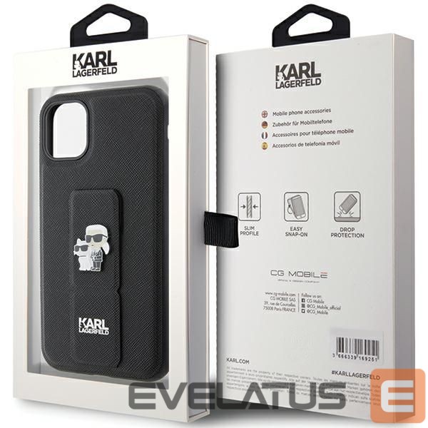 Чехол на заднюю панель Karl Lagerfeld Karl Lagerfeld Gripstand Saffiano Karl&Choupette Pins case for iPhone 11 / Xr - black