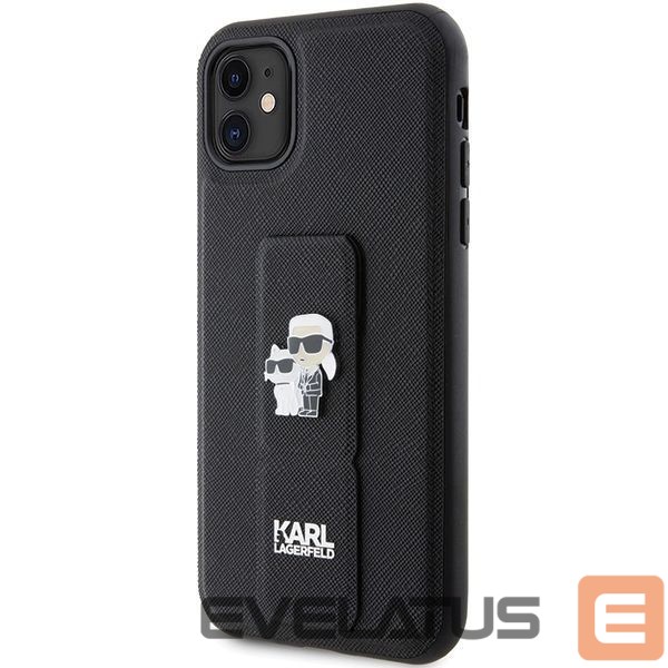 Чехол на заднюю панель Karl Lagerfeld Karl Lagerfeld Gripstand Saffiano Karl&Choupette Pins case for iPhone 11 / Xr - black