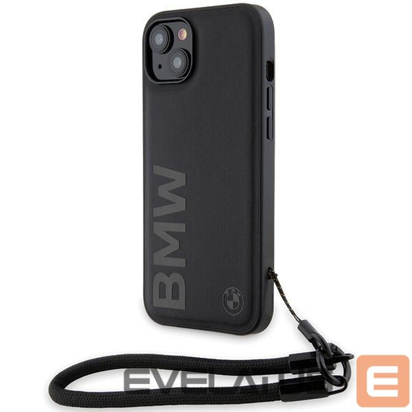 Чехол на заднюю панель BMW BMW Signature Leather Wordmark Cord case for iPhone 15 Plus / 14 Plus - black