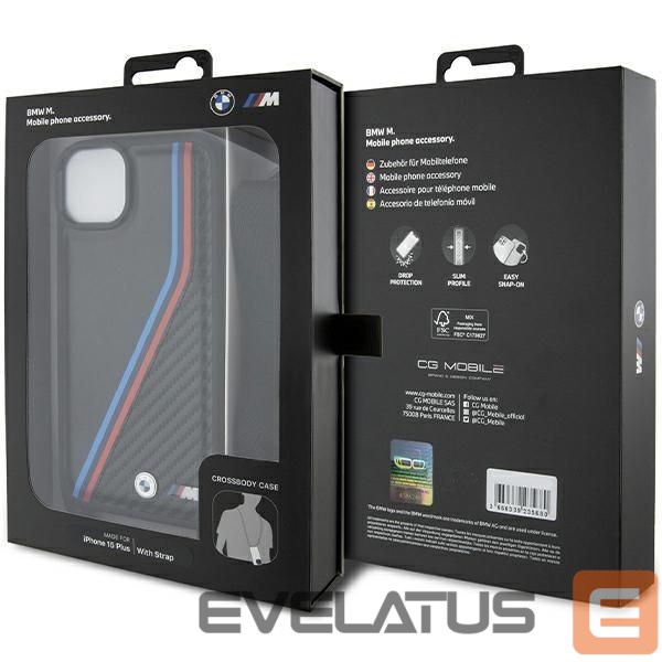Чехол на заднюю панель BMW BMW M Edition Carbon Tricolor Lines & Strap case for iPhone 15 / 14 / 13 - black
