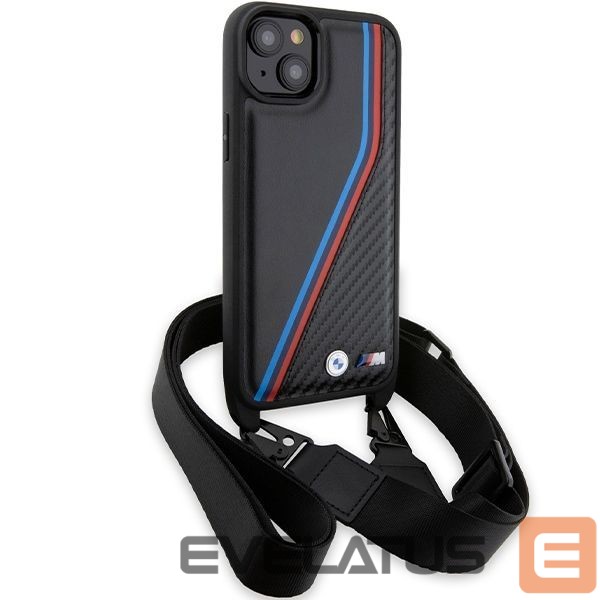 Чехол на заднюю панель BMW BMW M Edition Carbon Tricolor Lines & Strap case for iPhone 15 / 14 / 13 - black