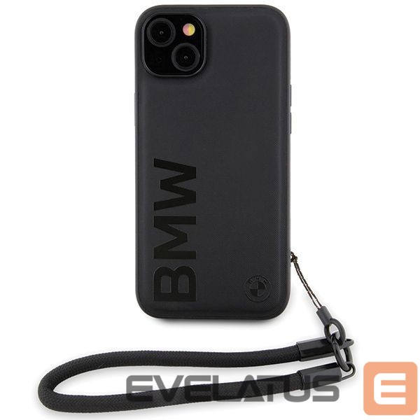Чехол на заднюю панель BMW BMW Signature Leather Wordmark Cord Case for iPhone 15/14/13 - Black