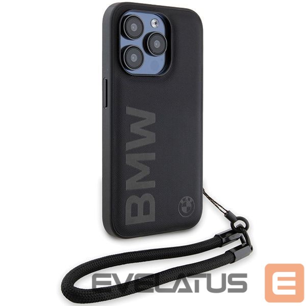 Чехол на заднюю панель BMW BMW Signature Leather Wordmark Cord case for iPhone 15 Pro Max - black