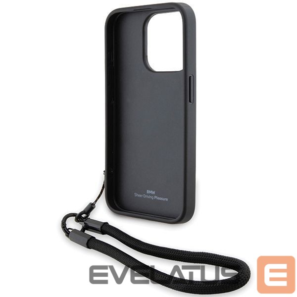 Чехол на заднюю панель BMW BMW Signature Leather Wordmark Cord case for iPhone 15 Pro Max - black