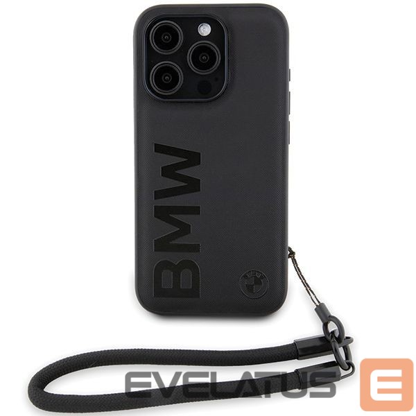 Чехол на заднюю панель BMW BMW Signature Leather Wordmark Cord case for iPhone 15 Pro Max - black