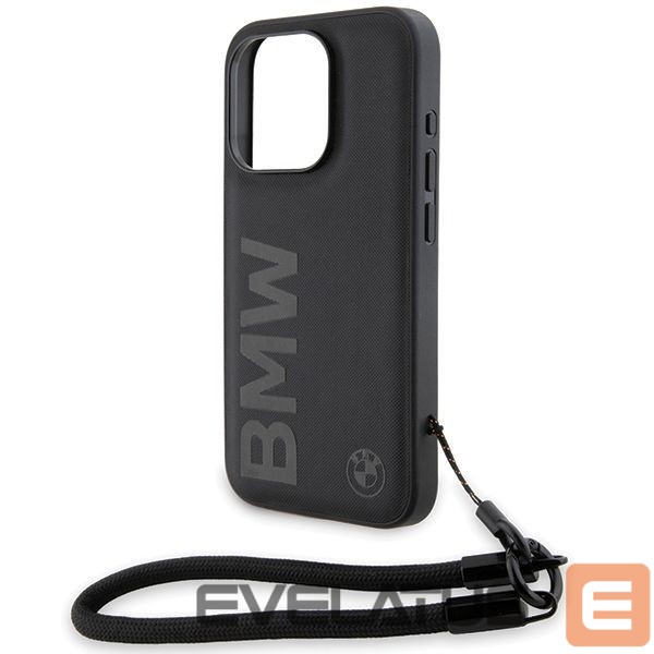Чехол на заднюю панель BMW BMW Signature Leather Wordmark Cord case for iPhone 15 Pro Max - black