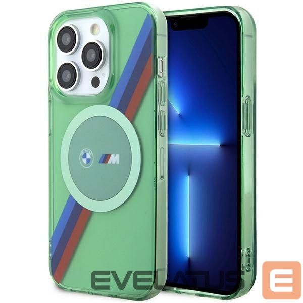 Чехол на заднюю панель BMW BMW M Tricolor Stripes MagSafe case for iPhone 15 Pro - green