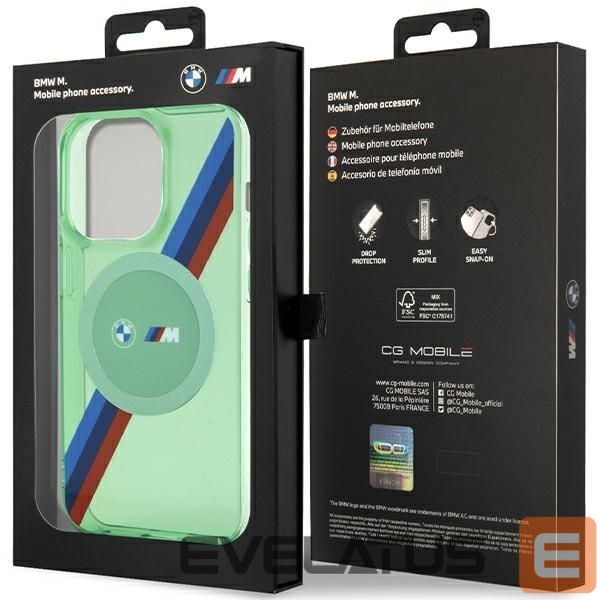 Чехол на заднюю панель BMW BMW M Tricolor Stripes MagSafe case for iPhone 15 Pro - green