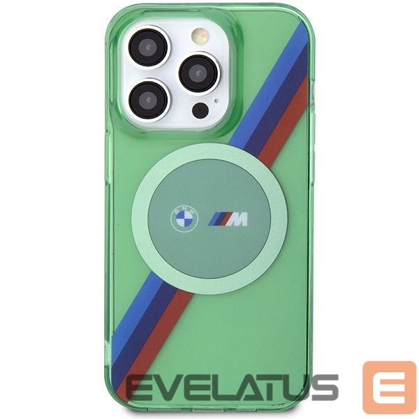 Чехол на заднюю панель BMW BMW M Tricolor Stripes MagSafe case for iPhone 15 Pro - green