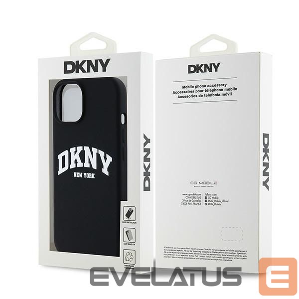 Чехол на заднюю панель DKNY DKNY Liquid Silicone White Printed Logo MagSafe Case for iPhone 15 Plus / 14 Plus - Black