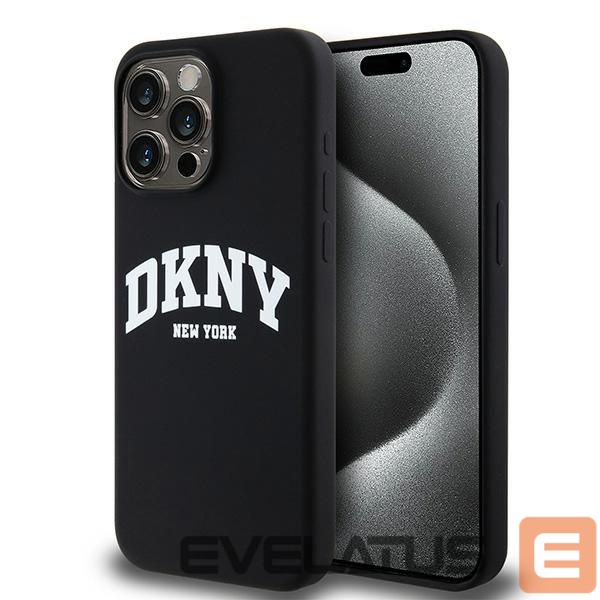 Чехол на заднюю панель DKNY DKNY Liquid Silicone White Printed Logo MagSafe case for iPhone 15 Pro Max - black