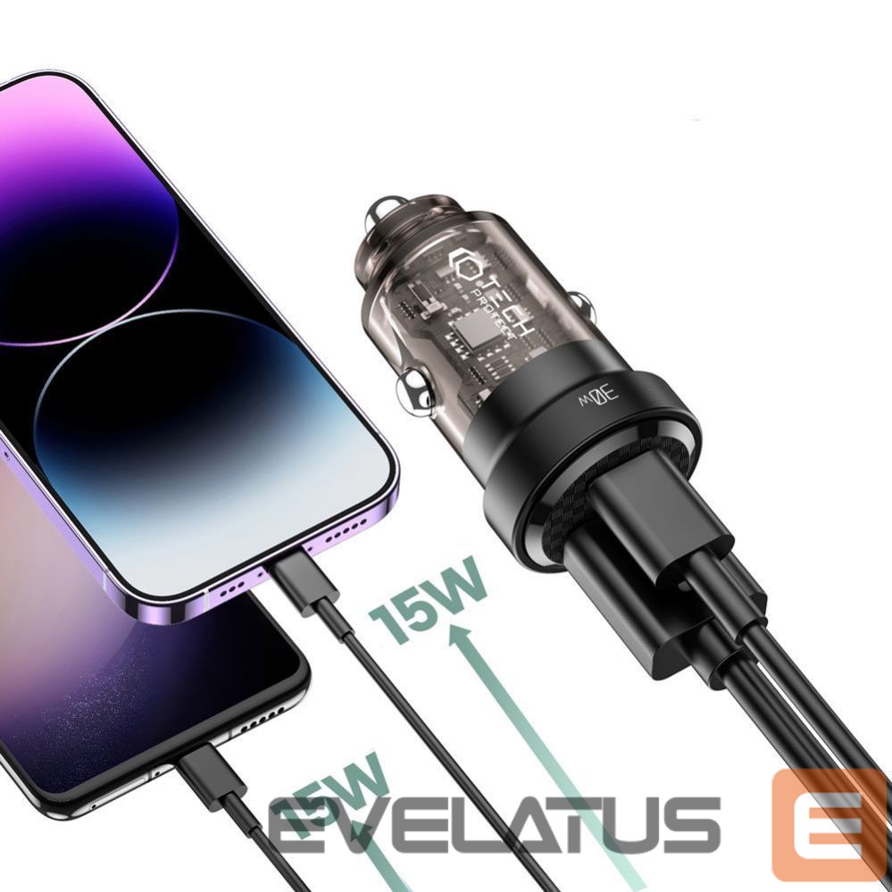 Адаптер Tech-Protect Tech-Protect CC30W Car Charger USB-C PD 30W / USB-A QC 3.0 - Black