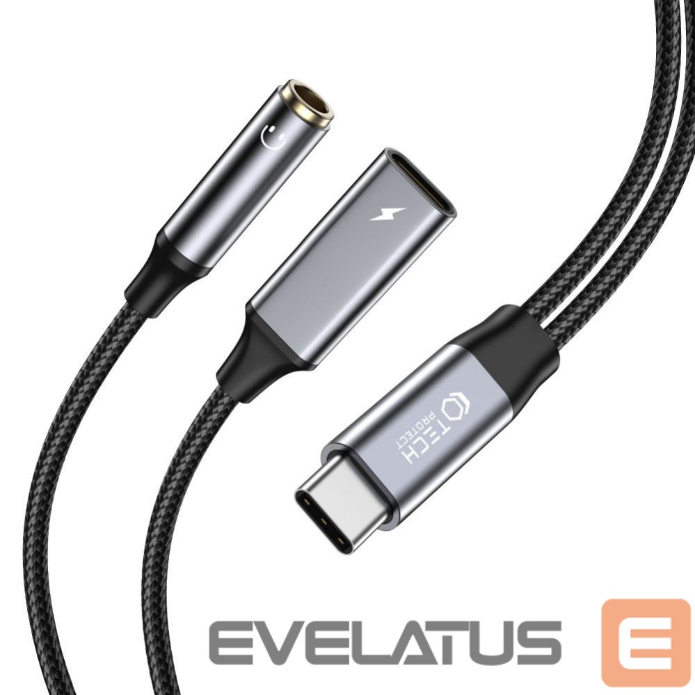 Кабель Tech-Protect USB-C (męski) || USB-C (female) || mini jack 3.5 mm (female)