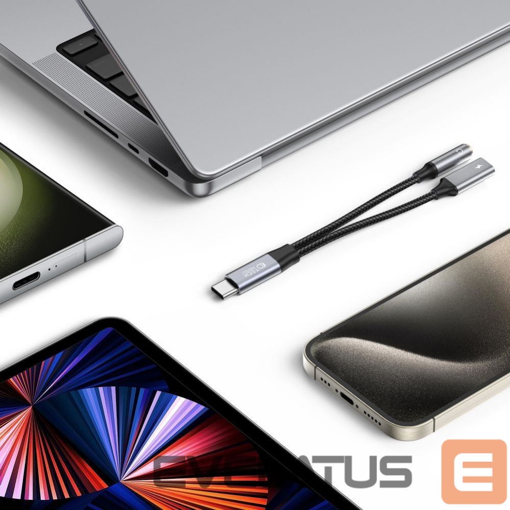 Кабель Tech-Protect USB-C (męski) || USB-C (female) || mini jack 3.5 mm (female)