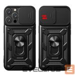 Чехол на заднюю панель Hurtel  Hybrid Armor Camshield iPhone 16 Pro Max Armored Case with Camera Cover and Stand - Black 