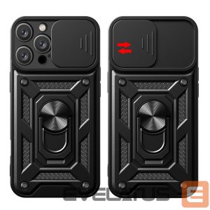 Чехол на заднюю панель Hurtel  Hybrid Armor Camshield iPhone 16 Pro Max Armored Case with Camera Cover and Stand - Black 