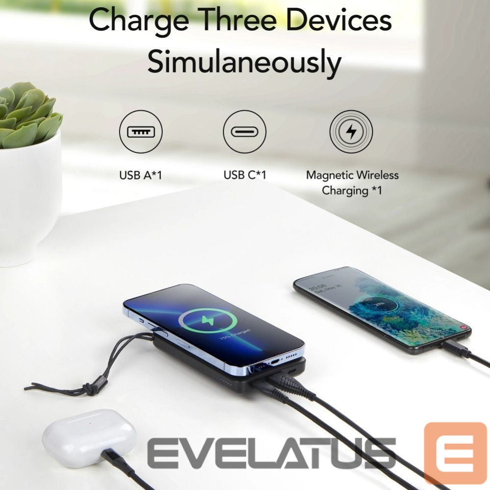 Внешний аккумулятор Veger Powerbank compatible with Magsafe Veger MagOn (VP1151 / W1151) PD QC3.0 2A 20W with wireless charging 10000 mAh white