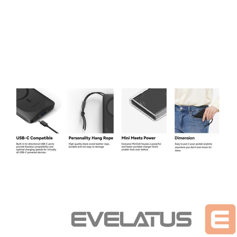 Внешний аккумулятор Veger Powerbank compatible with Magsafe Veger MagOn (VP1151 / W1151) PD QC3.0 2A 20W with wireless charging 10000 mAh white