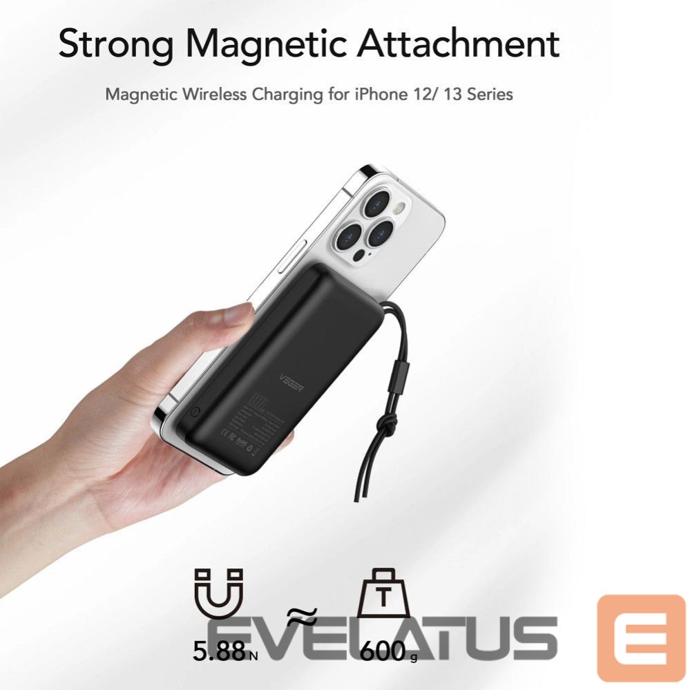 Внешний аккумулятор Veger Powerbank compatible with Magsafe Veger MagOn (VP1151 / W1151) PD QC3.0 2A 20W with wireless charging 10000 mAh white