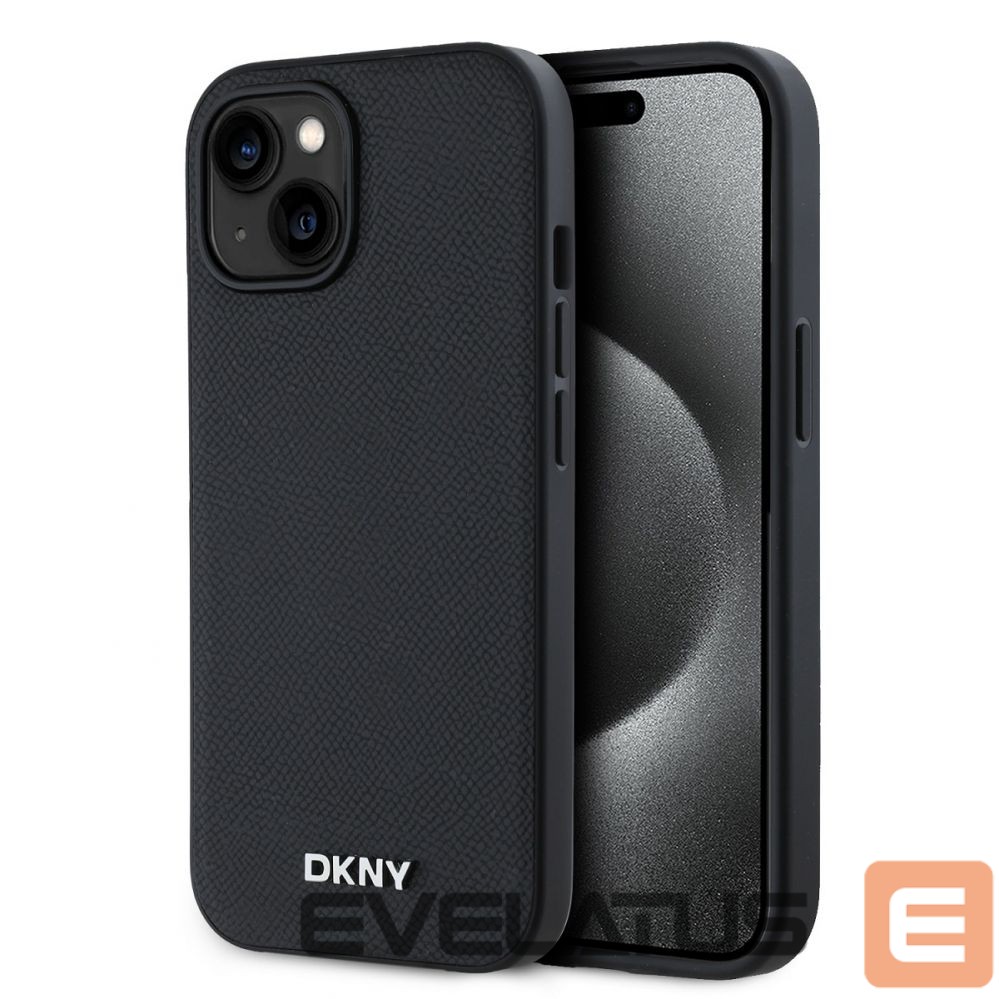 Чехол на заднюю панель DKNY - DKNY PU Leather Silver Metal Logo Magsafe Case for iPhone 15 Black