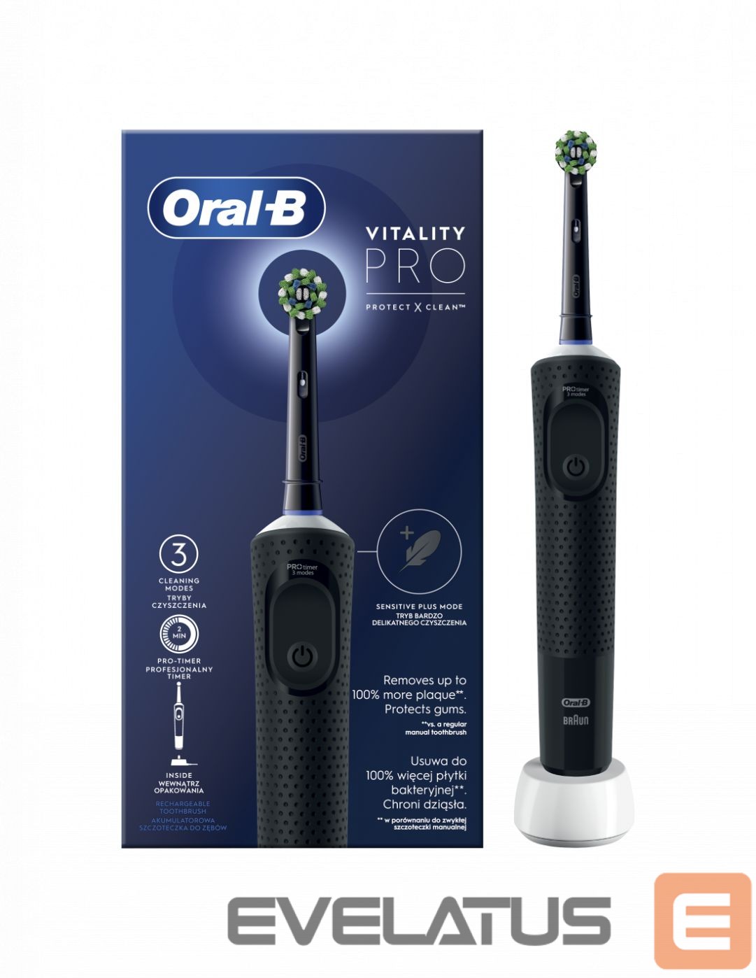Зубная щётка Oral-B Electric Toothbrush D103 Vitality Pro Rechargeable, For adults, Number of brush heads included 1, Black, Number of teeth brushing modes 3