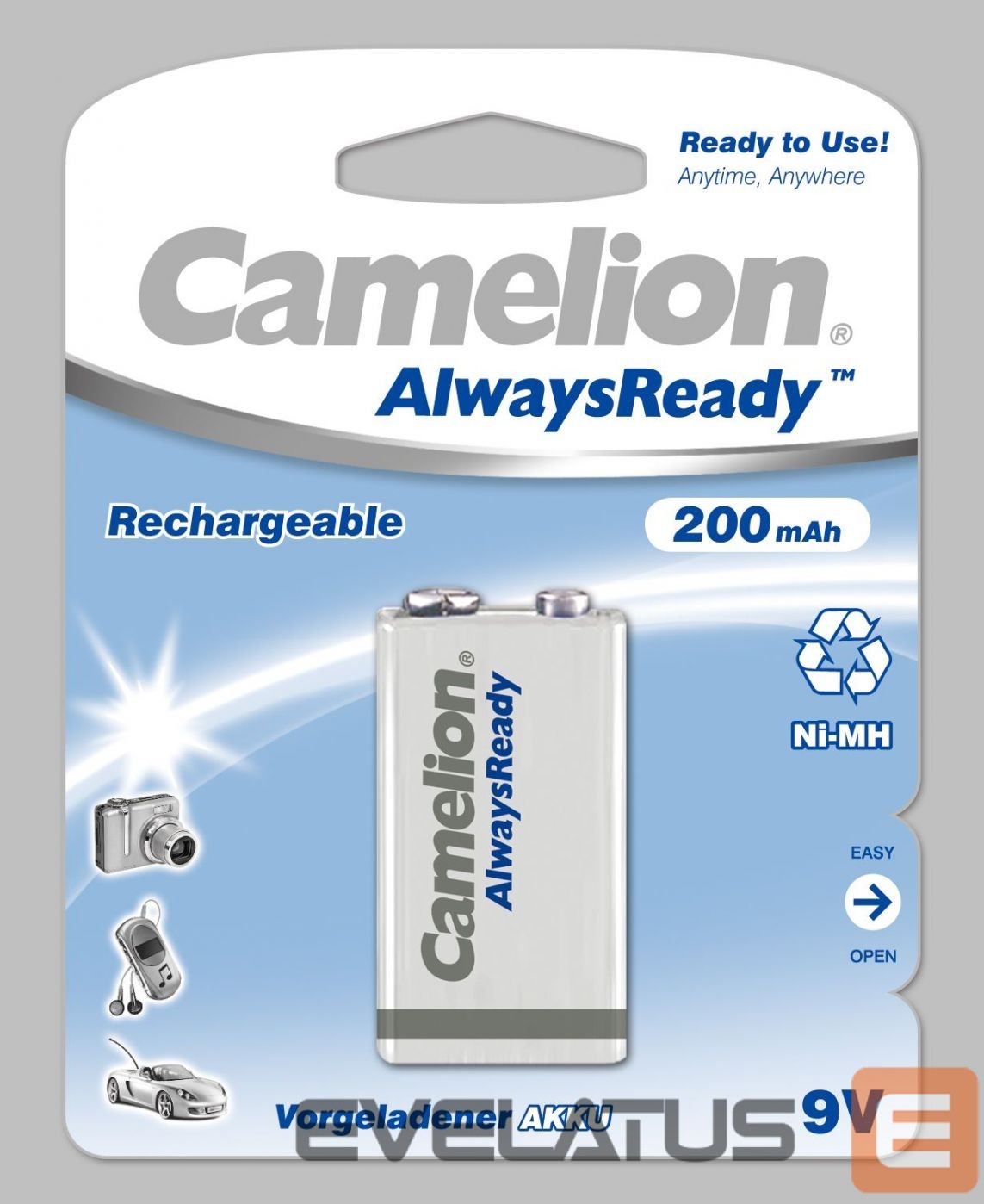 Другой аксессуар для компьютера Camelion 9V/6HR61, 200 mAh, AlwaysReady Rechargeable Batteries Ni-MH, 1 pc(s)