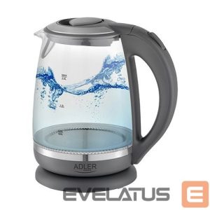 Чайник Adler  Kettle AD 1286 Standard, 2200 W, 2 L, Plastic/ glass, Grey/ transparent, 360° rotational base 