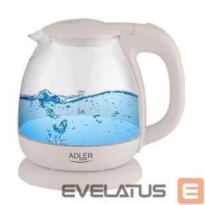 Чайник Adler  Kettle AD 1283C Electric, 900 W, 1 L, Glass/Stainless steel, 360° rotational base, Cream 