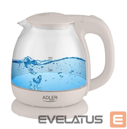 Чайник Adler Kettle AD 1283C Electric, 900 W, 1 L, Glass/Stainless steel, 360° rotational base, Cream