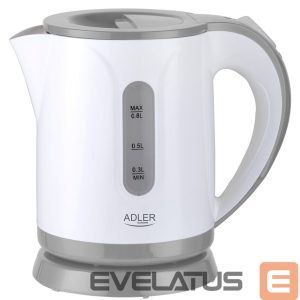 Чайник Adler  Kettle AD 1371g Electric, 850 W, 0.8 L, Stainless steel/Polypropylene, 360° rotational base, White/Grey 